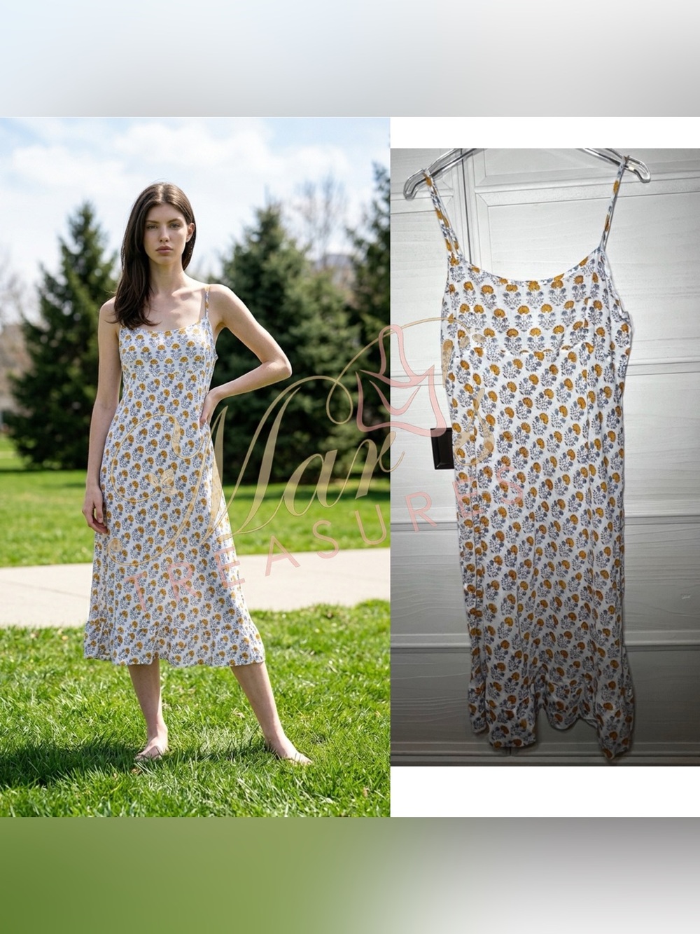 Kerry Cassill Hand Block Printed Cotton Ruffle Bias Slip Dress Floral Print Sz S